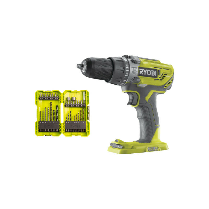 foto del prodotto ryobi confezione trapano a percussione r18pd3 0 18v oneplus senza batteria e caricatore set di 32 accessori per fo