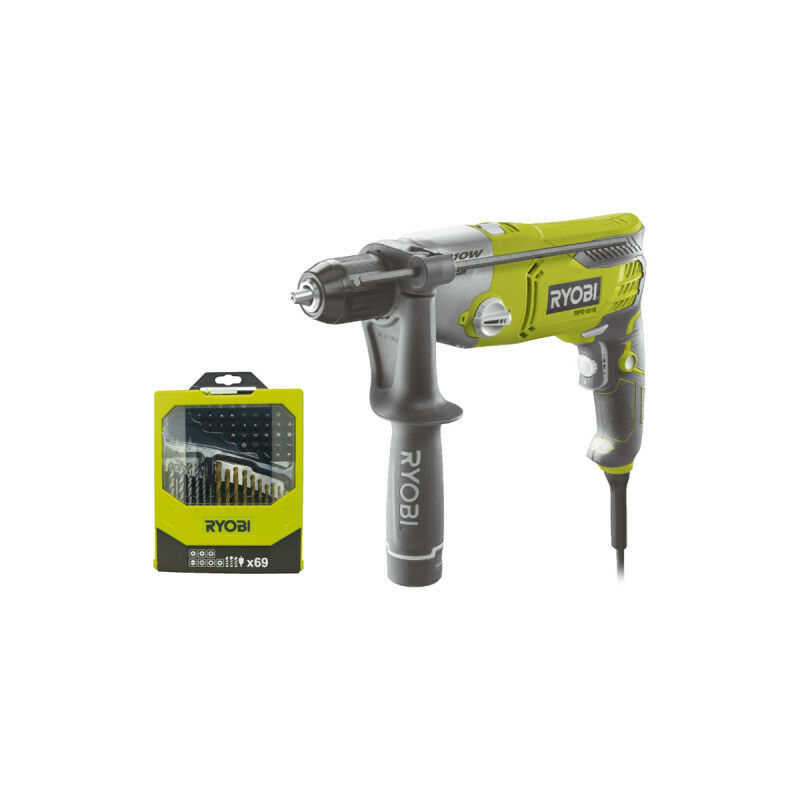foto del prodotto ryobi confezione trapano a percussione rpd1010k 1010w set di 69 accessori rak69mix