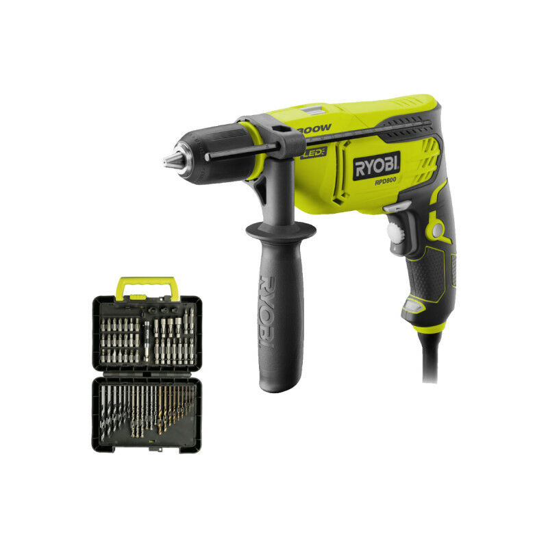 foto del prodotto ryobi confezione trapano a percussione rpd800 k 800w set rak60ddf 60 accessori foratura e avvitamento