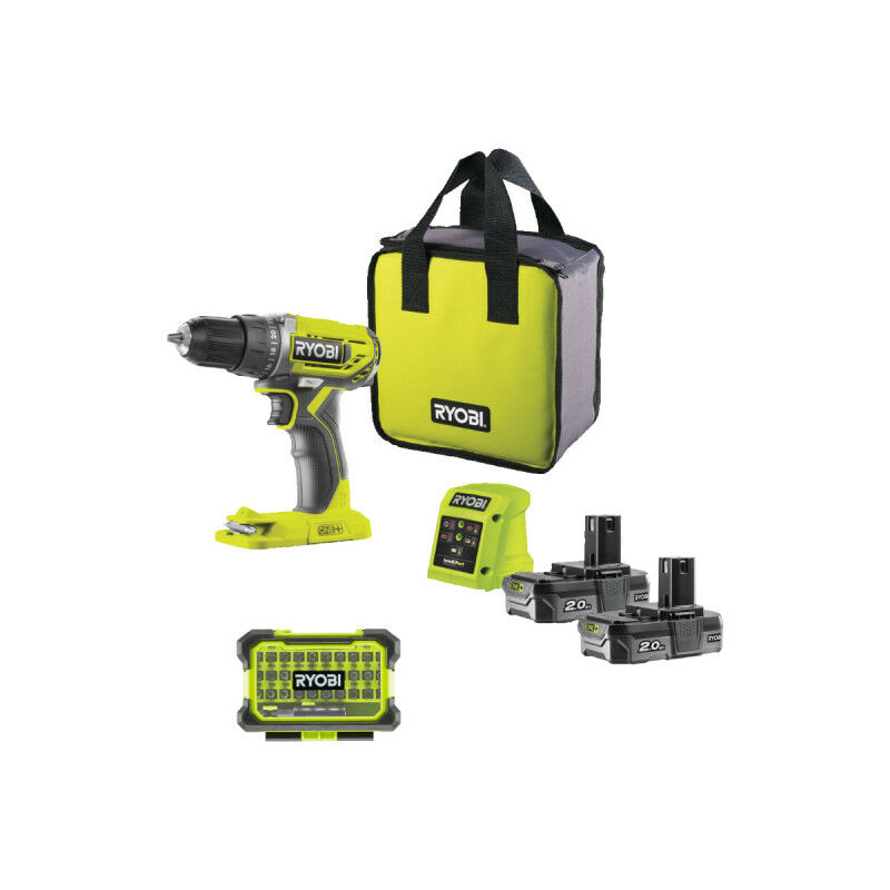 foto del prodotto ryobi confezione trapano e avvitatore r18dd2 220s 18v one plus 2 batterie 2,0ah 1 caricabatterie valigetta ant