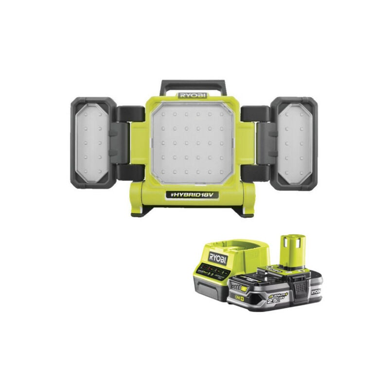 foto del prodotto ryobi confezione tripla lampada a pannello led 18v oneplus 3000 lumen rlp18 0 1 batteria 2,5ah 1 caricabatterie rapi