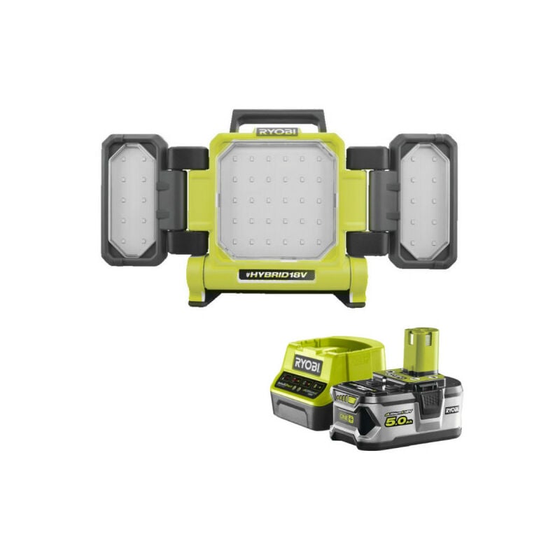 foto del prodotto ryobi confezione tripla lampada a pannello led 18v oneplus 3000 lumen rlp18 0 1 batteria 5.0ah 1 caricabatterie rapi