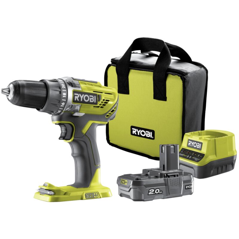 foto del prodotto ryobi kit valigetta trapano avvitatore a batteria r18dd3 120s 18v 2ah e caricabatterie