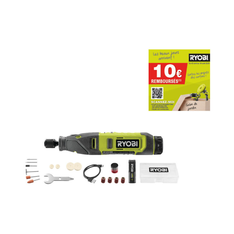 foto del prodotto ryobi mini utensile multifunzione rrt4 120ga15 4v 1 batteria 2.0ah 1 cavo usb c 15 accessori