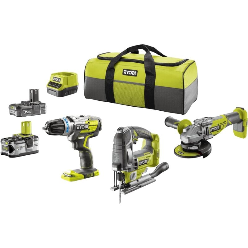 foto del prodotto ryobi pacchetto 3 utensili senza spazzole trapano a percussione r18pdbl 0 , seghetto alternativo r18js7 0 , smerigliatrice angolare r18ag7 0 ,