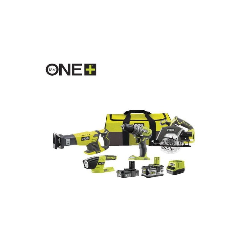 foto del prodotto ryobi pack 4 outils perceuse visseuse percussion 2 vitesses 18v one r18pd3 0 lampe torche led 18v one rlf18 0 scie sabre 18 v one 