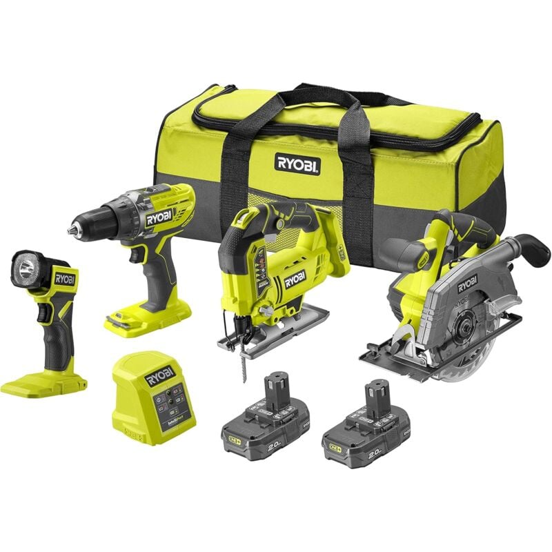 foto del prodotto ryobi pack 4 outils perceuse visseuse percussion 2 vitesses 18v one r18pd3 0 scie sauteuse pendulaire 18 v one r18js 0 scie