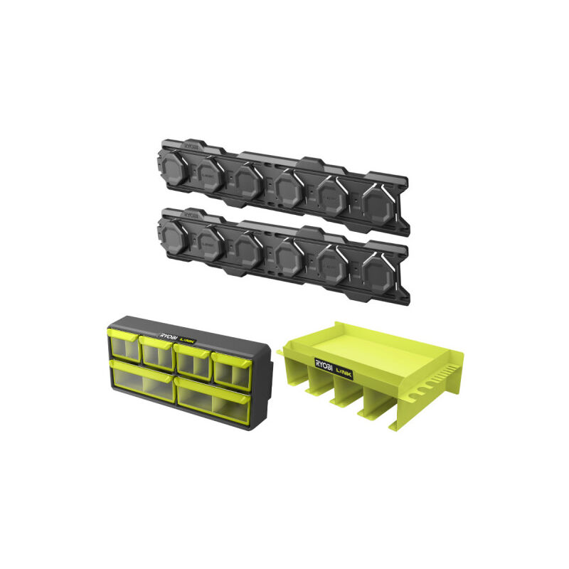 foto del prodotto ryobi pack link system 2 guide a parete scaffale multiuso organizzatore regolabile