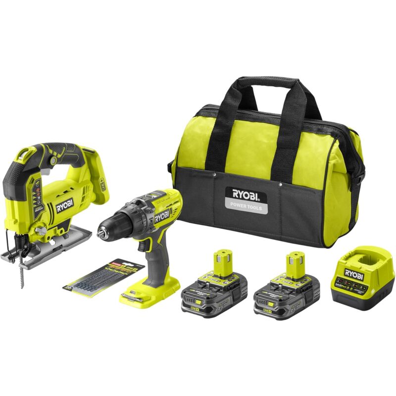 foto del prodotto ryobi pack seghetto alternativo a pendolo 18 v one r18js 0 trapano avvitatore a percussione 2 velocit 18v one r18pd3 0 2 batterie 2,5 ah