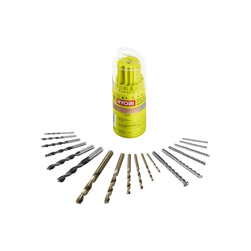 foto del prodotto ryobi rak18dmix kit 18 punte trapano avvitatore foratura legno muro metallo