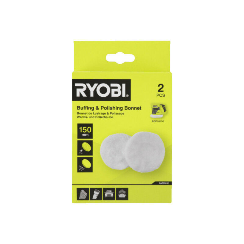foto del prodotto ryobi set di 2 tappi raepb150 150 mm 1 tappo per lucidatura 1 tappo in spugna per lucidatrice rbp18150
