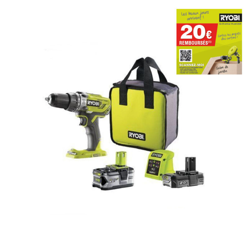 foto del prodotto ryobi trapano a percussione 18v one 1 batteria da 4,0ah e 2,0ah caricabatterie rapido r18pd3 242s