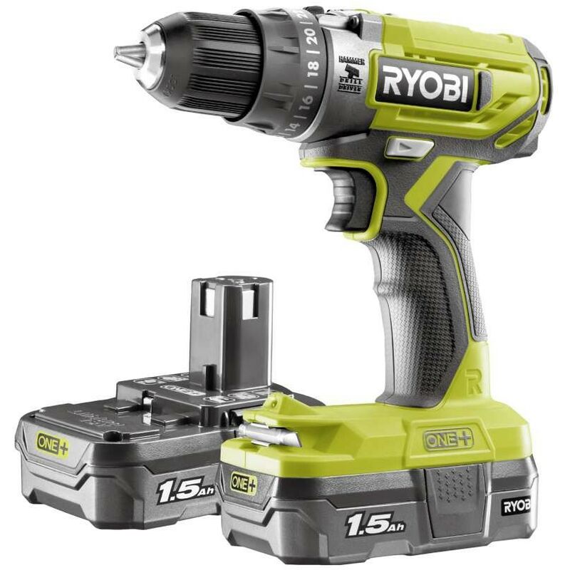 foto del prodotto ryobi trapano a percussione compatto 18v con 2 batterie a litio 18v 1.5 ah