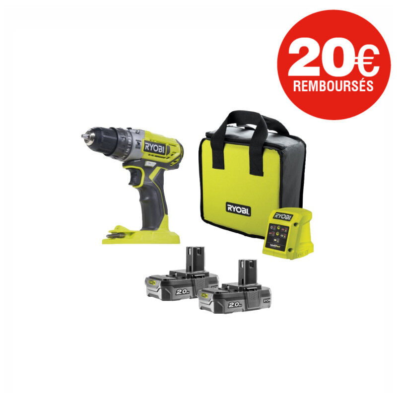 foto del prodotto ryobi trapano a percussione one 18v 2 batterie 2,0 ah 1 caricabatterie r18pd2 220s