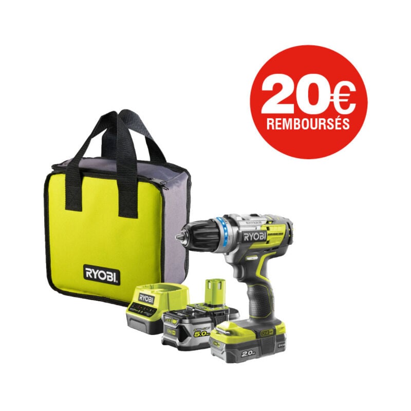 foto del prodotto ryobi trapano a percussione senza spazzole 18v one 2 batterie lithiumplus 5ah 2ah caricatore rapido 2,0ah r18pd