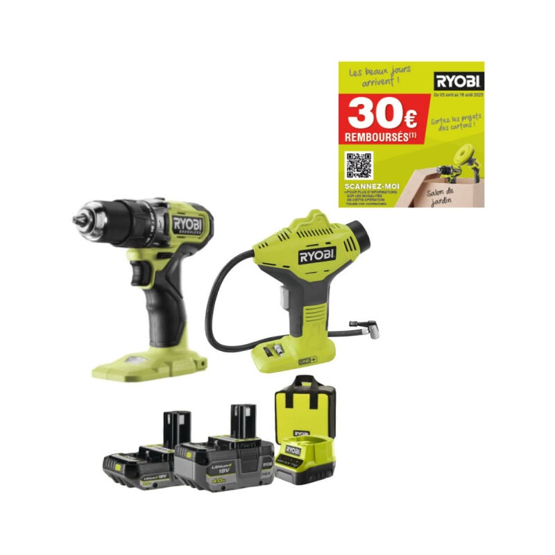 foto del prodotto ryobi trapano avvitatore 18v one brushless batterie da 2,0 e 4,0ah caricabatterie compressore gratis