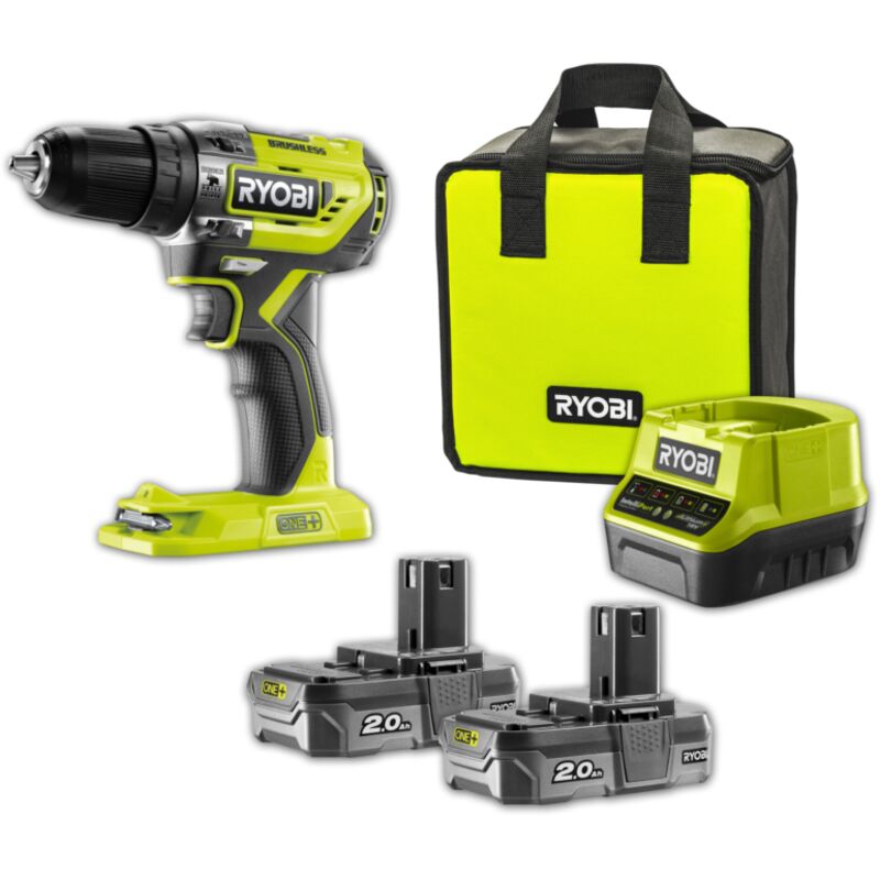 foto del prodotto ryobi trapano avvitatore brushless a percussione r18pd5 220s con due batterie 18v 2.0 ah
