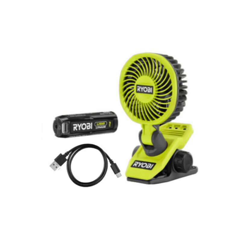 foto del prodotto ryobi ventilatore a pinza 4v usb al litio 1 batteria da 2,0ah rcf4 120g