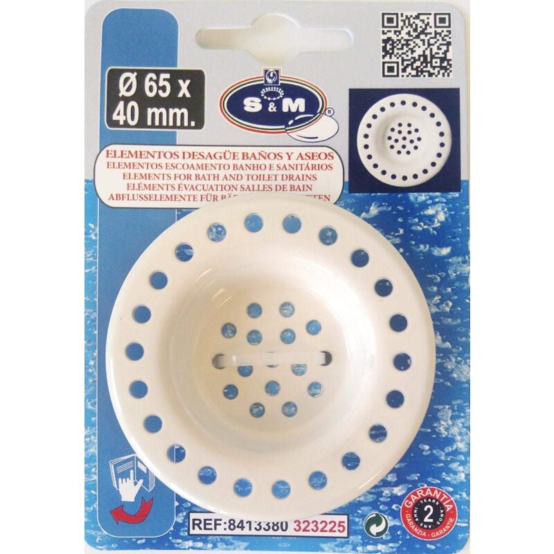 foto del prodotto s m griglia plastica per piletta di lavello da cucina e o bagno finitura in bianco 65 x 40 mm