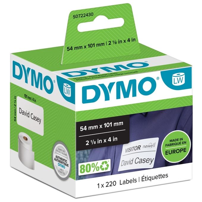 foto del prodotto s0722430 rotolo di etichette 101 x 54 mm carta bianco 220 pz. a tenuta permanente etichetta per spedizioni dymo