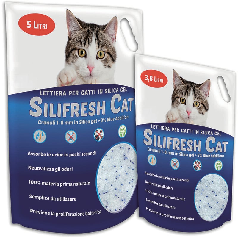 foto del prodotto sabbia lettiera antiodore per gatti modello silifresh cat, misura3.8 litricolorelettiera