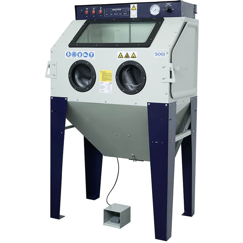 foto del prodotto sabbiatrice sogi s-100 cabina di sabbiatura pallinatrice professionale con aspiratore