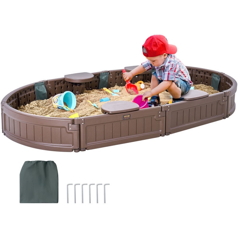 foto del prodotto sabbiera con coperchio 1830 x 1055 x 230 mm sabbiera ovale in hdpe con 4 posti a sedere ad angolo e rivestimento del fondo, sabbiera per bambini 3 12