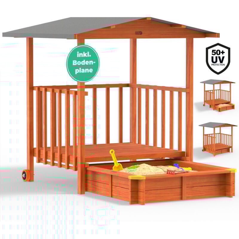 foto del prodotto sabbiera con tetto veranda protezione uv 50 legno ecologico sandbox per bambini gioco esterno playhouse merle de - spielwerk