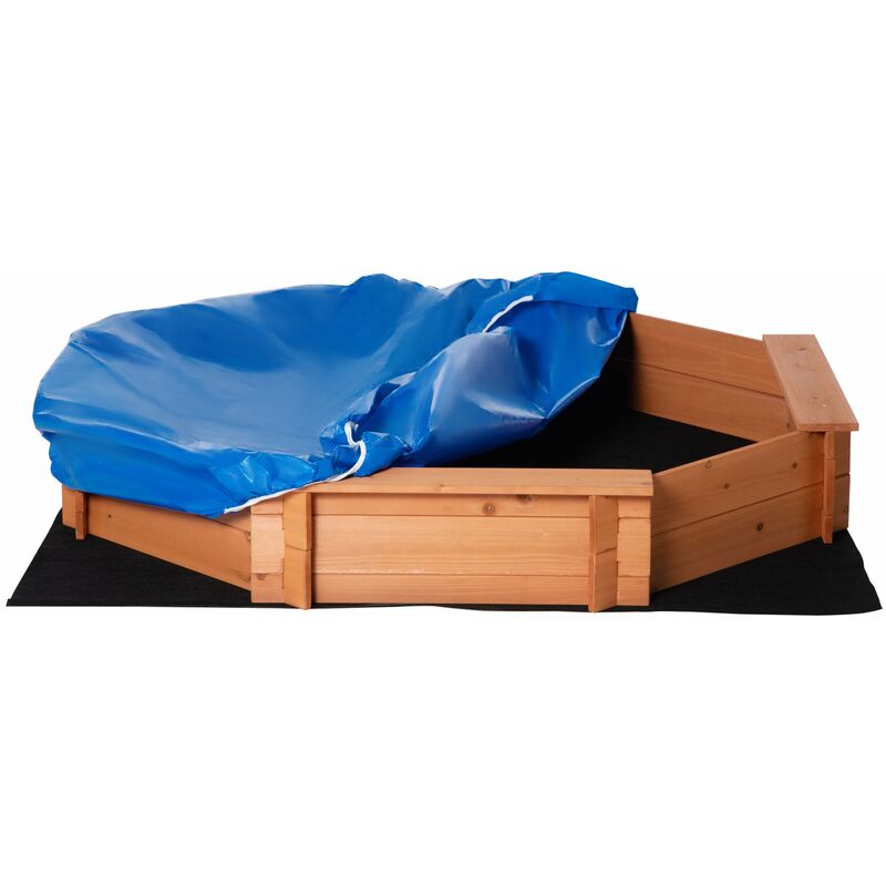 foto del prodotto sabbiera da esterno in legno 39.5x139.5x21.5 cm con sedili e copertura rosso