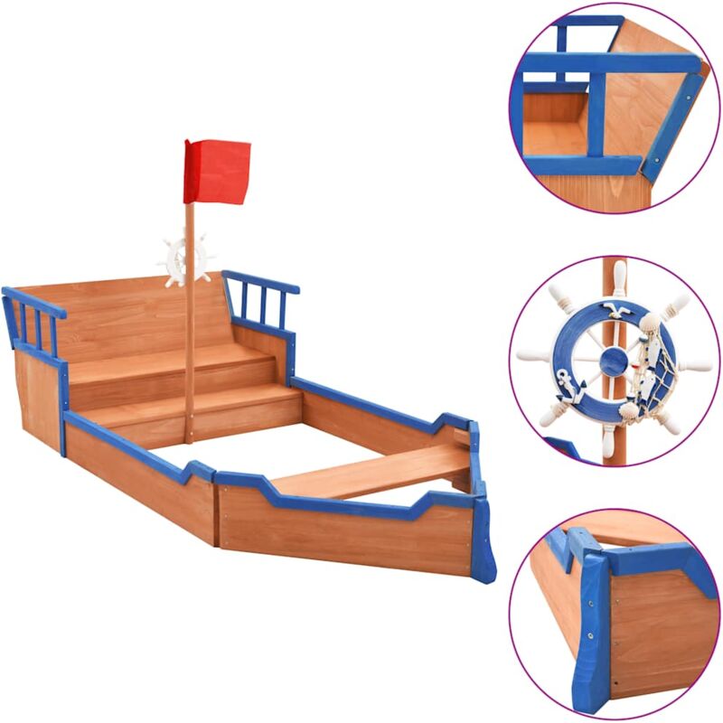 foto del prodotto sabbiera nave dei pirati in legno di abete 190x94,5x101 cm vidaxl