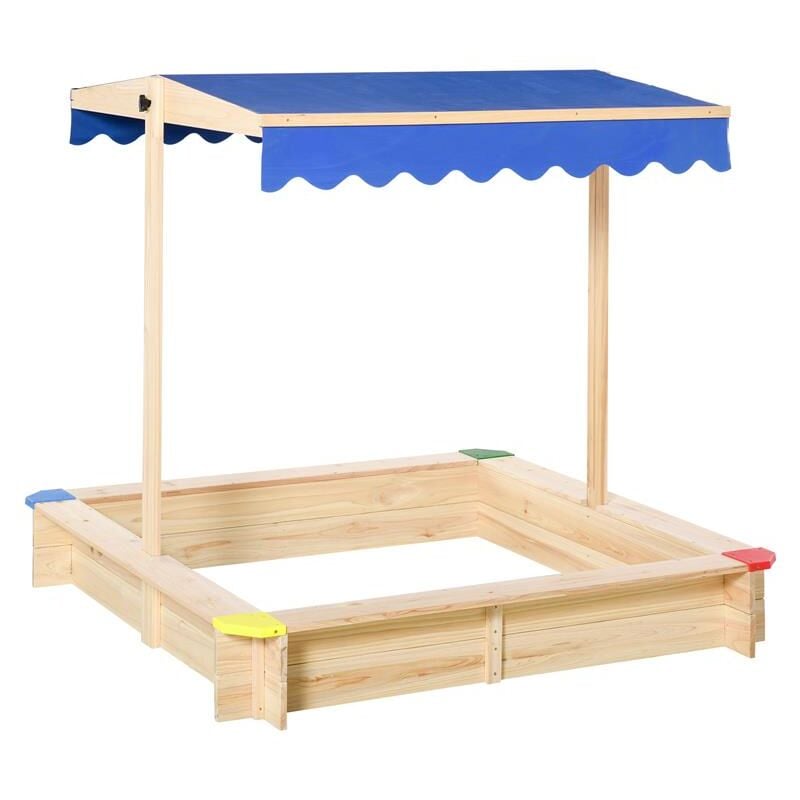 foto del prodotto sabbiera per bambini con panca e tettuccio parasole regolabile 120x120x120 cm