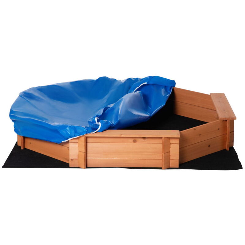 foto del prodotto sabbiera per bambini in legno con sedili e copertura. et 3 8 anni. 139.5x139.5x21.5cm