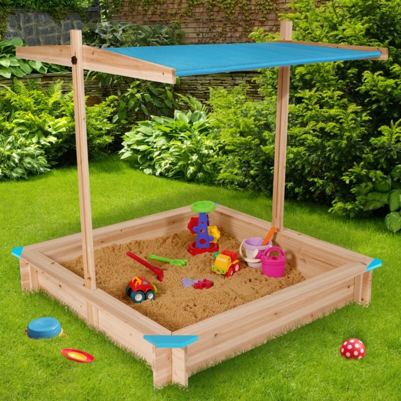 foto del prodotto sabbierra in legno con tetto apribile blu kids