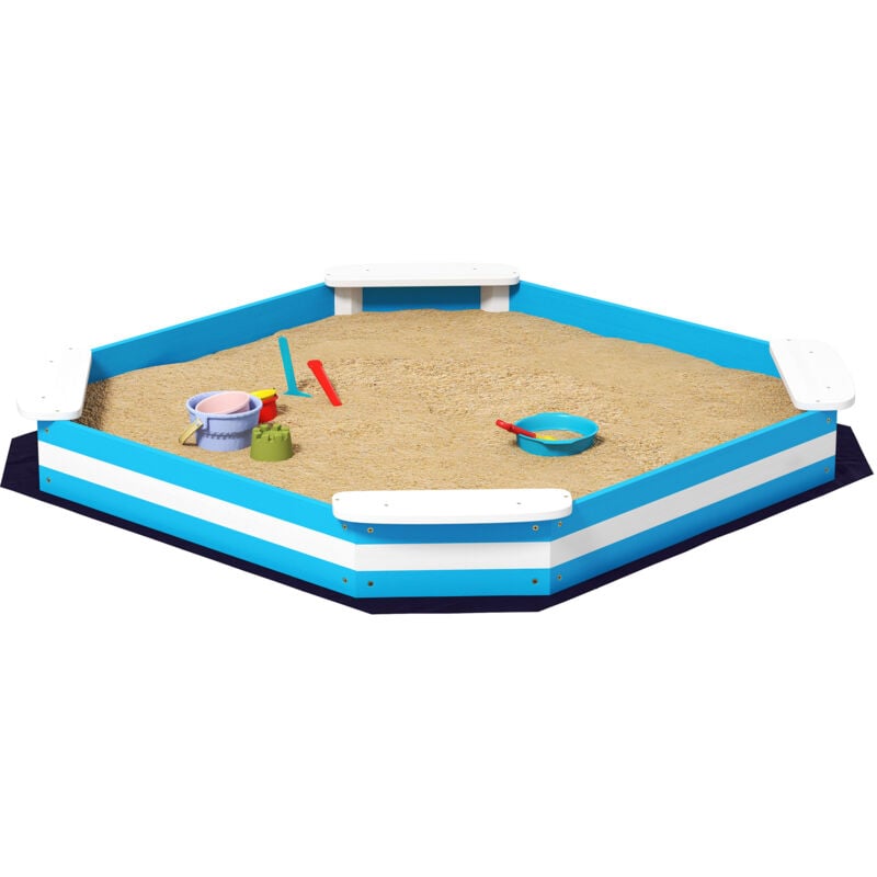 foto del prodotto sabbionaia per bambini 3 6 anni con 4 sedute in legno 133x133x16 cm blu aiyaplay