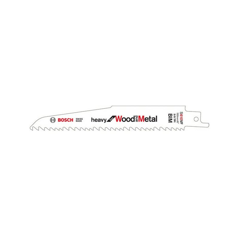 foto del prodotto saber lama per legno e metallo, grossa sezione curva a destra, rif. bosch s 610 vf, sega lama di qualit bim lunghezza totale 150 millimetri