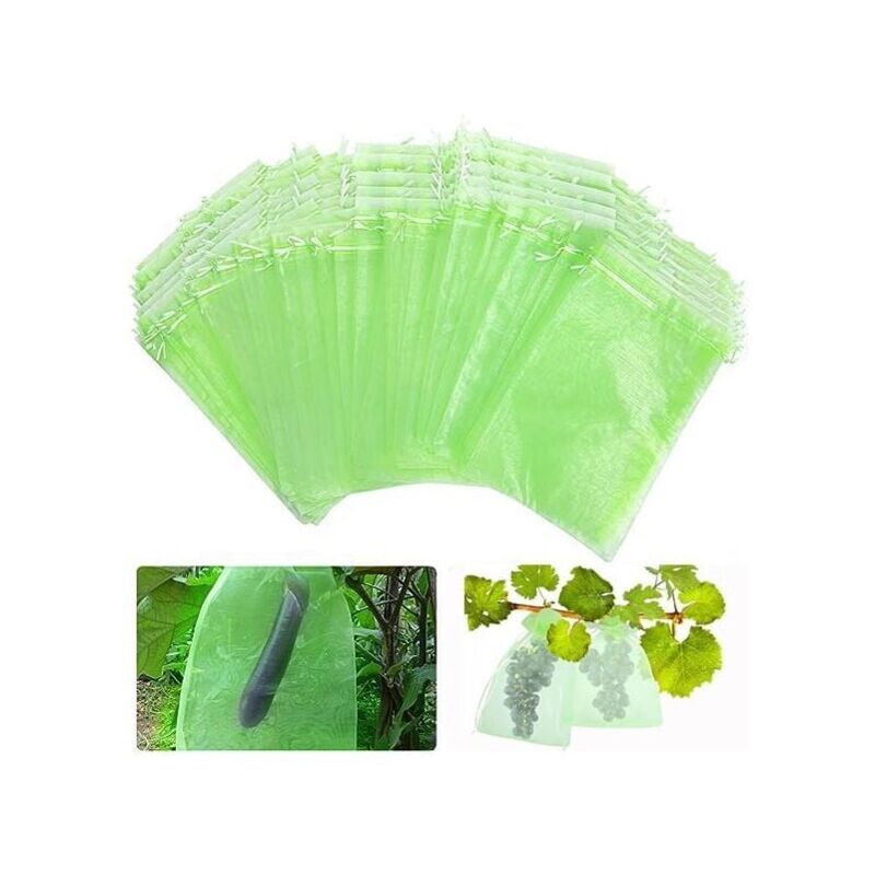 foto del prodotto sac de protection fruits, sachet protection raisin, sachets en organza respirant avec cordon de serrage, pour pot ger les grappes de fruits des