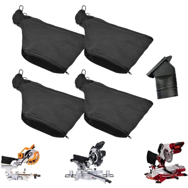 foto del prodotto sac à poussière pour scie à onglet modèle 255, 4 pièces, sac à poussière noir de 9 pouces avec fermeture clair et support de fil, avec sortie d'air