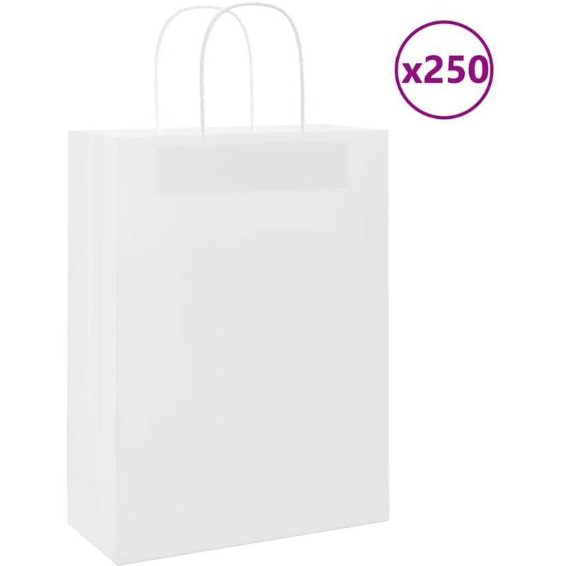 foto del prodotto sacchetti di carta 250 pz con manici bianchi 26x12x35 cm vidaxl