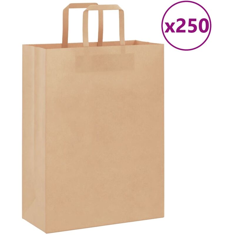 foto del prodotto sacchetti di carta 250 pz con manici marrone 26x12x35 cm
