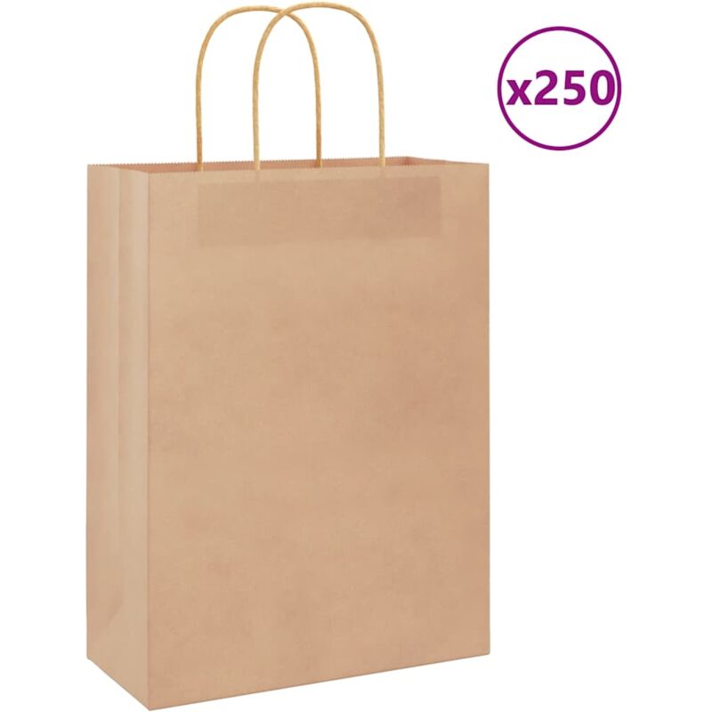 foto del prodotto sacchetti di carta 250 pz con manici marrone 26x12x35 cm - vidaxl