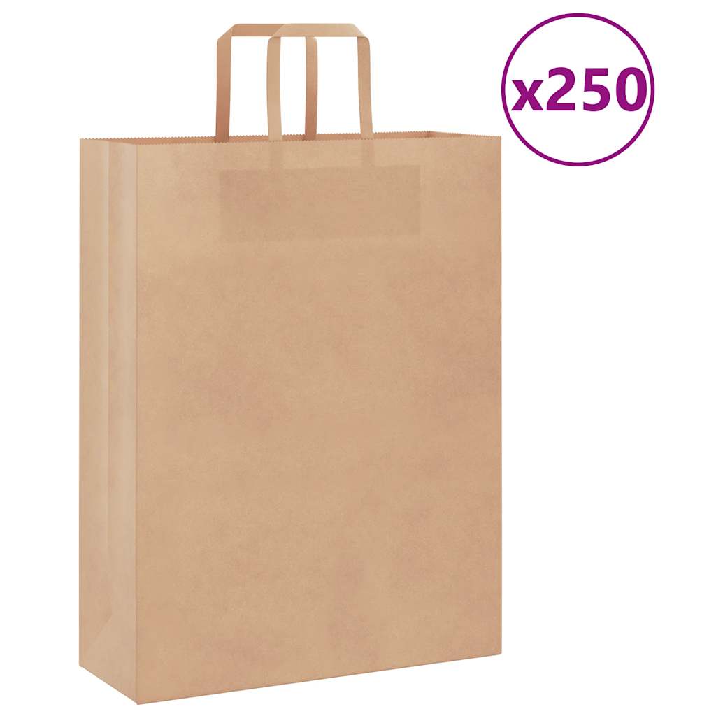 foto del prodotto sacchetti di carta 250 pz con manici marrone 32x12x42 cm