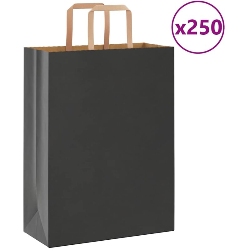 foto del prodotto sacchetti di carta 250 pz con manici neri 26x12x35 cm vidaxl