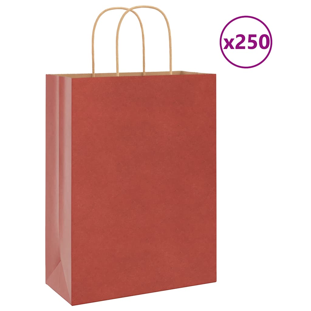 foto del prodotto sacchetti di carta 250 pz con manici rossi 26x12x35 cm