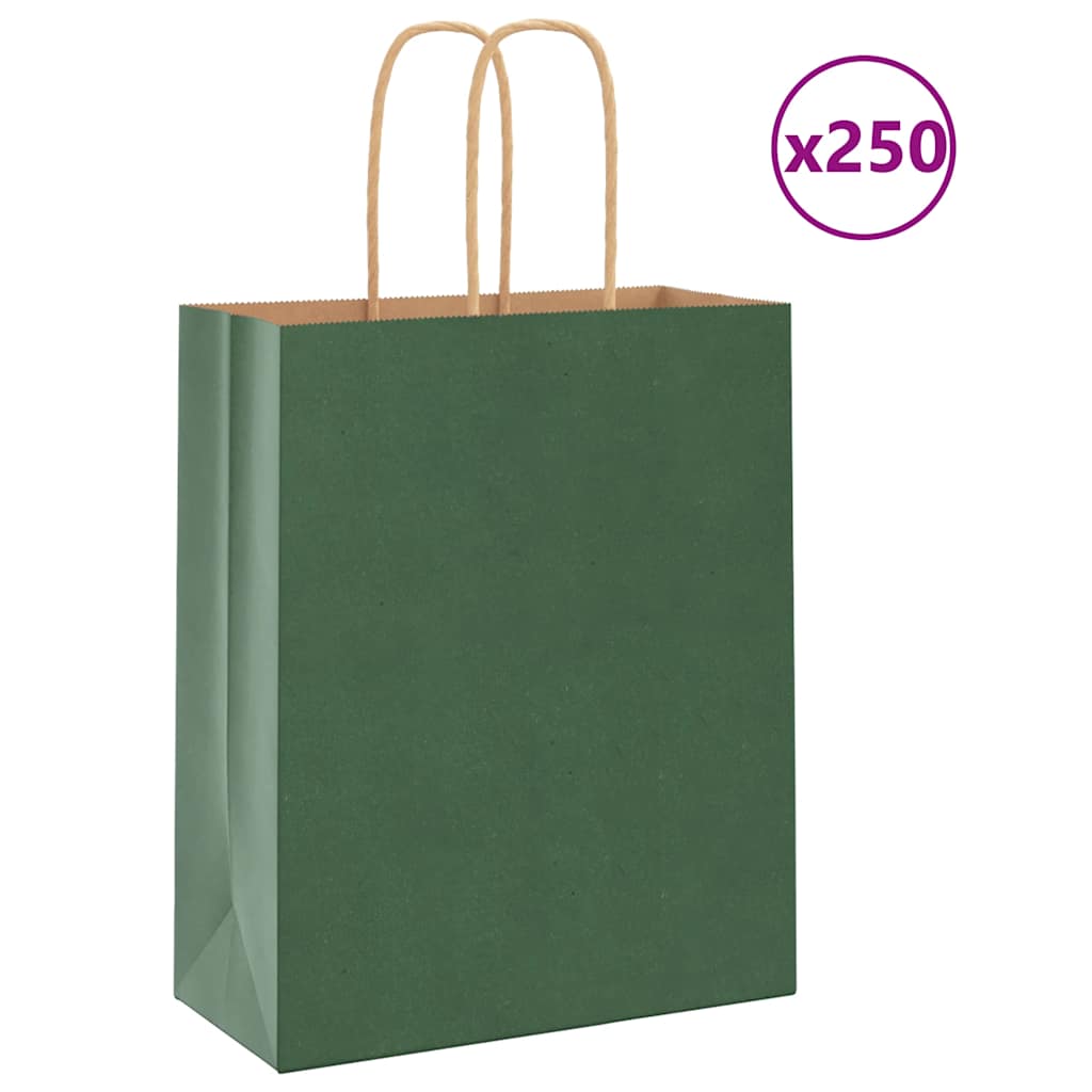 foto del prodotto sacchetti di carta 250 pz con manici verdi 18x8x22 cm