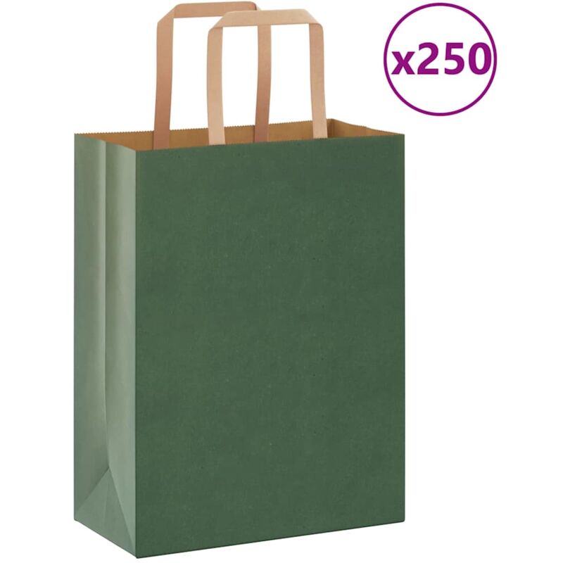 foto del prodotto sacchetti di carta 250 pz con manici verdi 21x11x28 cm vidaxl