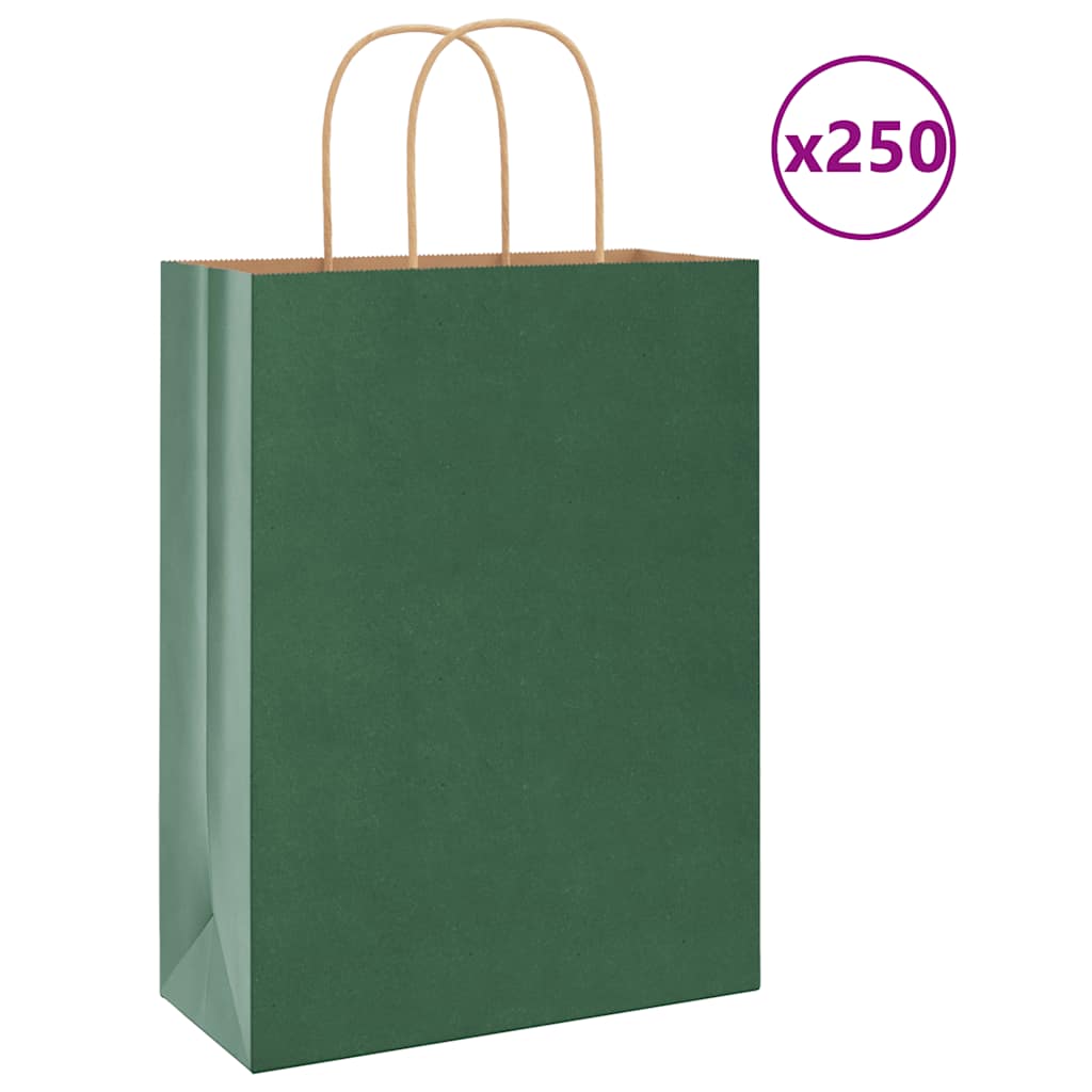 foto del prodotto sacchetti di carta 250 pz con manici verdi 26x12x35 cm