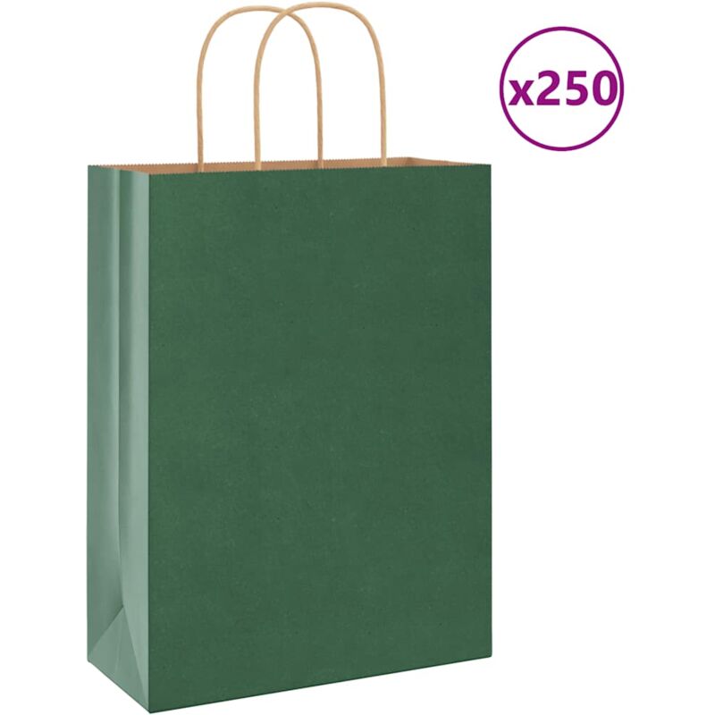 foto del prodotto sacchetti di carta 250 pz con manici verdi 26x12x35 cm vidaxl