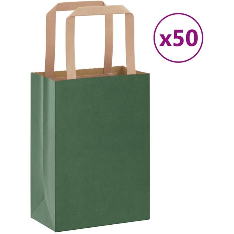 foto del prodotto sacchetti di carta 50 pz con manici verdi 15x8x21 cm vidaxl