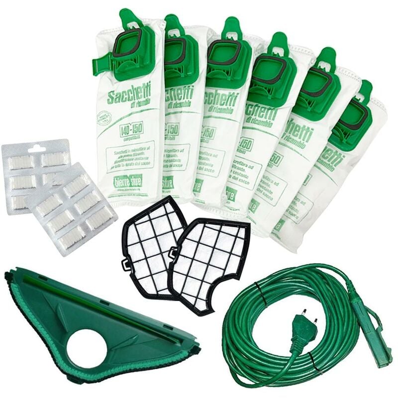 foto del prodotto sacchetti folletto vk 140 vk 150 6pz 6 profumi filtro spazzola cavo 10m compatibili