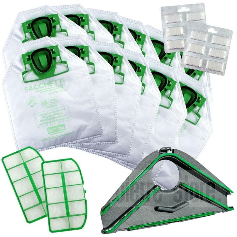 foto del prodotto sacchetti folletto vk 200 vk 220s 12 sacchetti, filtri, profumi e sottospazzola vk200 220s compatibili